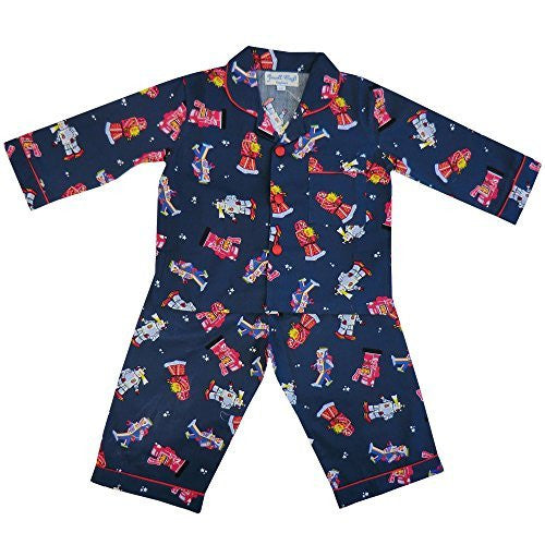 Powell Craft Big Boys Cotton Robot Pyjamas. navy (2-3 years)