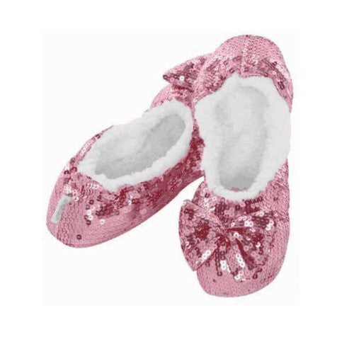 Snoozies Ballerina Bling Kids Childrens Fluffy Slippers (Medium | 1-2, Pink)