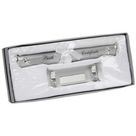 Silver plated Birth Certificate Holder and Stand