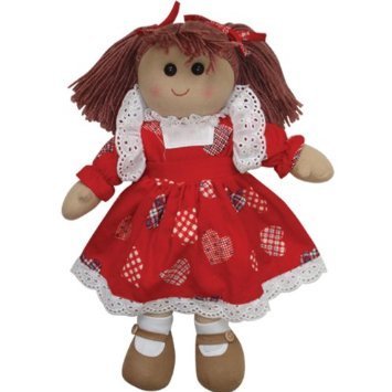 Rag Doll with Red Heart Dress - Handmade - Medium 19cms