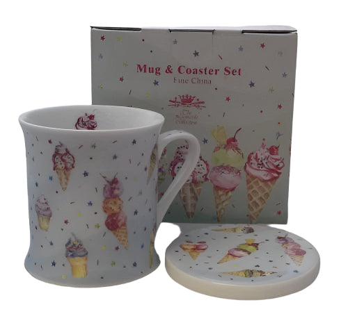 Ice Cream Mug & Coaster Bone China Gift Boxed