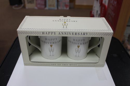 Happy Wedding Anniversary ~ Set of 2 Ceramic Mugs ~ HAPPY ANNIVERSARY