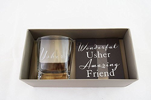 Usher Whiskey Glass & Coaster Gift Set Wedding Day Favour From Groom Present Set