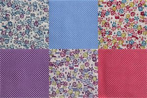 Sew Easy Staples : Dotty Floral Pink / Blue / Purple - 6 Fat Quarters