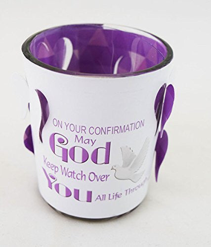 Confirmation Tea Light Candle Holder White Purple Angel Religious Blessing Gift