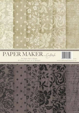 Craftstyle A4 Paper Pad – 48 Sheets Cream/Black