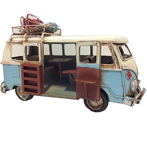 Blue VW Campervan Metal Model with Open Door
