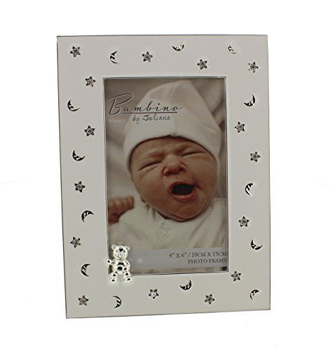 Bambino Silver Plated Frame Stars & Moon Teddy 4x6 Inch Picture