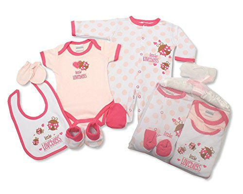 Baby Girls 6pc Gift Set Little Lovebugs Design Clothing Bundle With Satin Hanger - 0-3 Mths