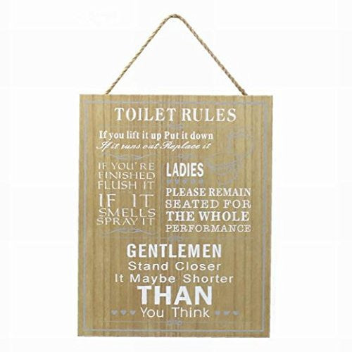 Targa in legno, motivo: toilette "le regole"