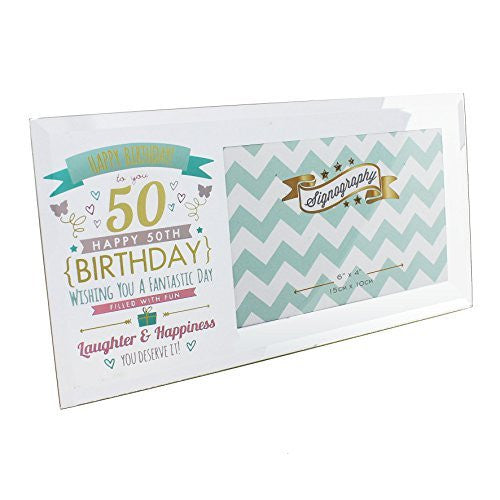 Happy 50th Birthday Glass Photo Frame - Holds one 6" x 4" photo