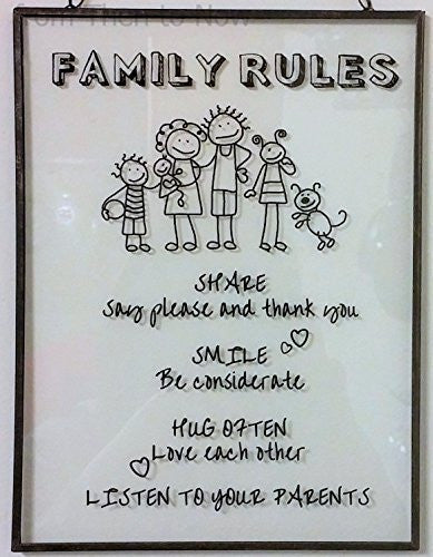 Home Works-Placca da muro in vetro, motivo: "Family Rules", stile Vintage, per porta