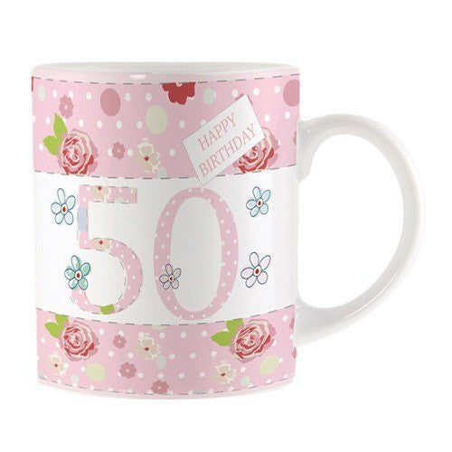 Floral rose "Happy Birthday 50 50ème anniversaire porcelaine fine avec boîte de présentation