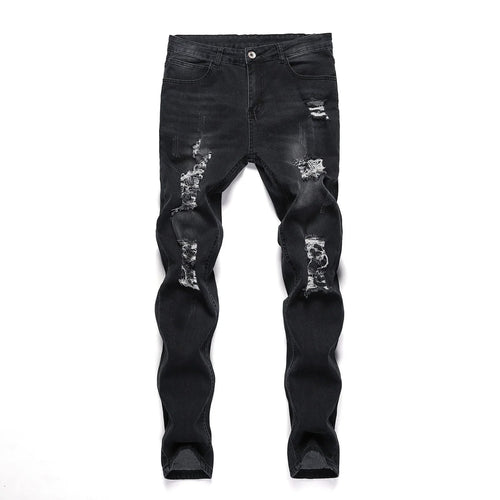 2025 New Fashion Street Style Ripped Skinny Jeans Men Vintage wash Solid Denim