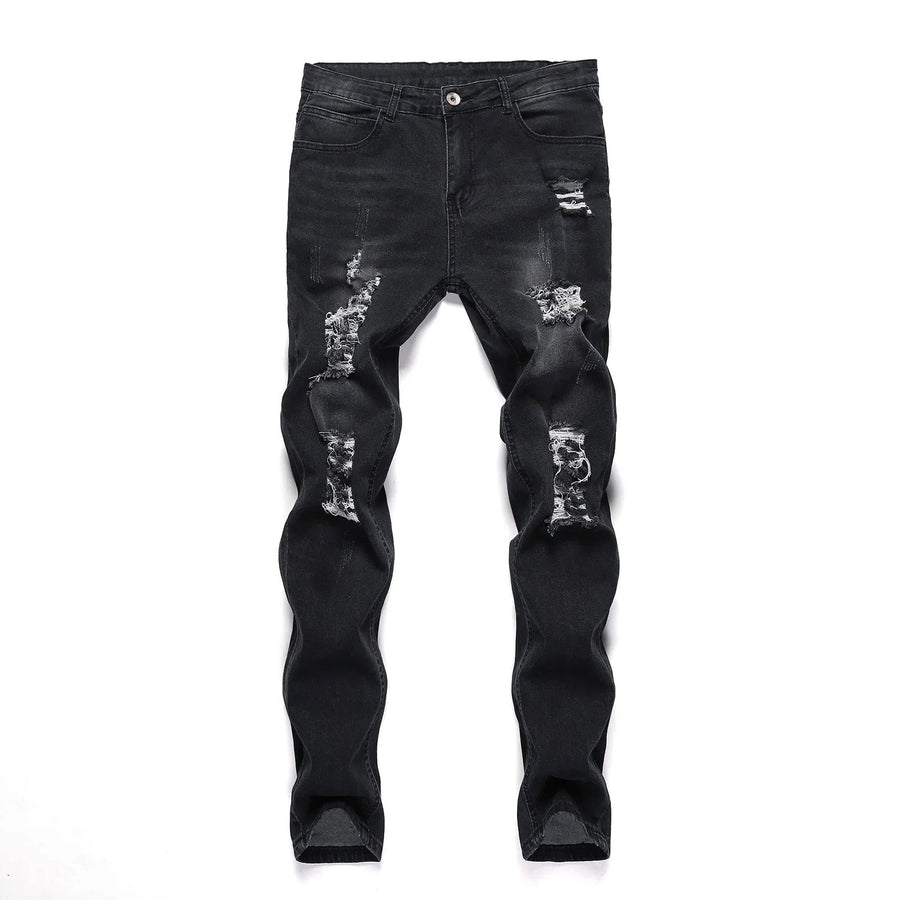 2025 New Fashion Street Style Ripped Skinny Jeans Men Vintage wash Solid Denim
