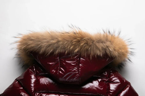 Kids Winter Down Jacket Real Faux Fur Waterproof Shiny Thick Warm Outerwear