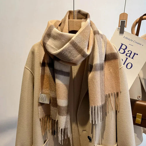 High Quality 100% Pure Wool Plaid Scarf Women Couples Winter Autumn Soft Warm
