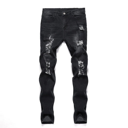 2025 New Fashion Street Style Ripped Skinny Jeans Men Vintage wash Solid Denim