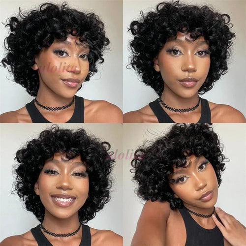99J burgundy Fumi Curly Bob Wig Bouncy Pixie Cut Wig Highlight Full Machine Egg