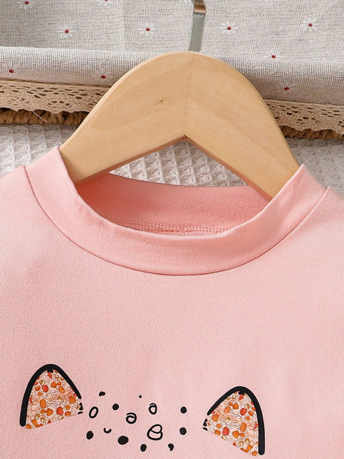 Spring and autumn girls fashion cute 2-piece set micro-elastic pink round neck