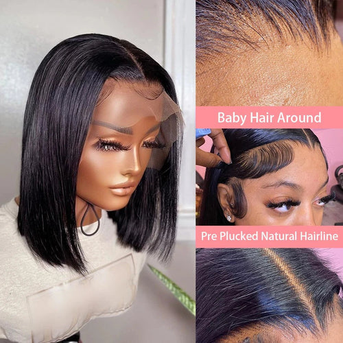 13x4 Straight Lace Frontal Bob Wig Pre Plucked 4x4 Human Hair Wigs Brazilian