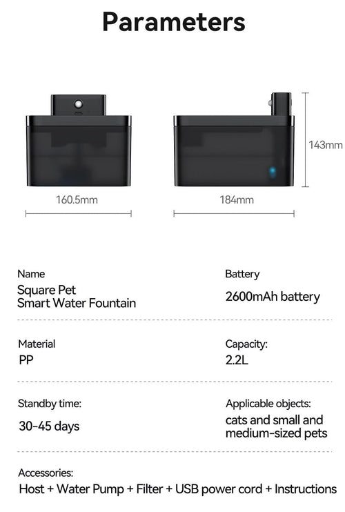 Wireless Automatic Cat Water Fountain 2600mAh Dispenser For Dog And Cat