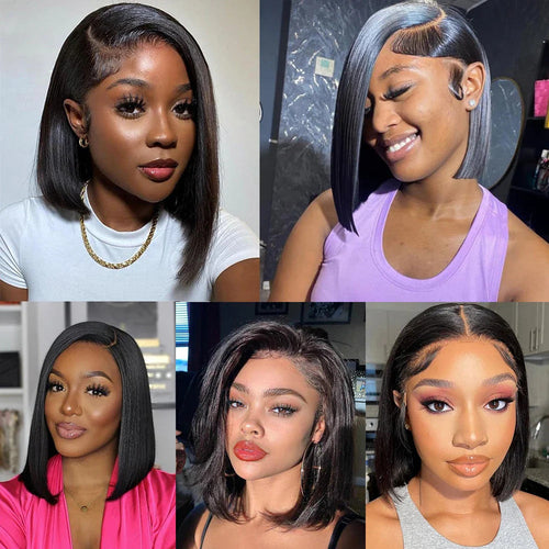 613 Blonde Short Bob Wig Transparent Lace Front Human Hair Wigs Straight 13X4