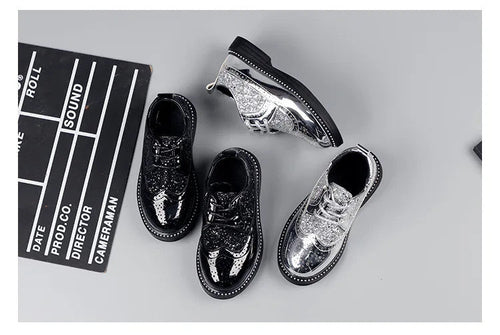 Boys Hollow Out silver Shoes Leather for Kids Party Wedding Dance Shoe Dress