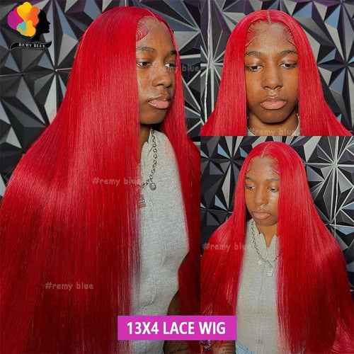 Colored Red Straight Lace Front Human Hair Wig 13x4 13x6 Transparent Lace