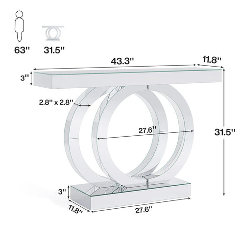 43.3-Inch (110cm)Mirrored Console Table, Modern Entryway Table with Thickened