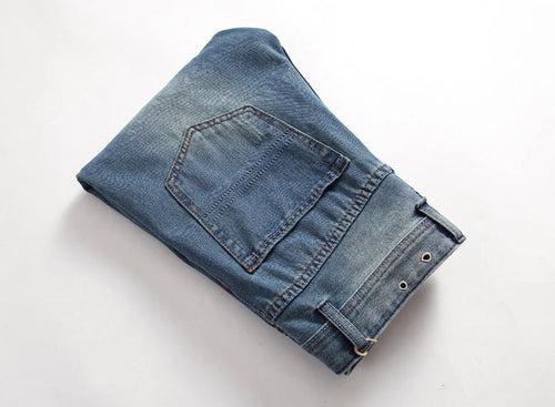 Streetwear Mens Slim Fit Ripped Straight Jeans Daily Male jeans pants Autumn
