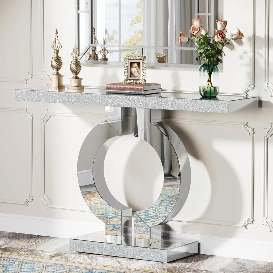 43.3-Inch (110cm)Mirrored Console Table, Modern Entryway Table with Thickened
