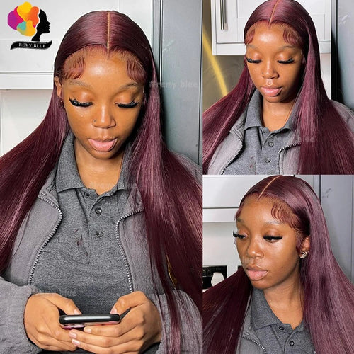 Colored Red Straight Lace Front Human Hair Wig 13x4 13x6 Transparent Lace