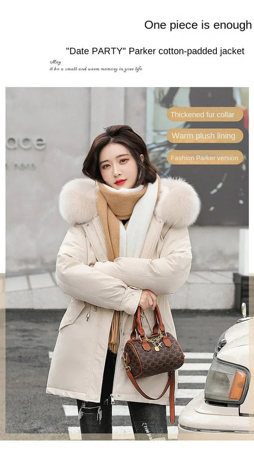Women's Long Fashionable Hooded Winter Fur Collar Jacket