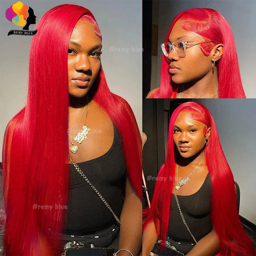 Colored Red Straight Lace Front Human Hair Wig 13x4 13x6 Transparent Lace