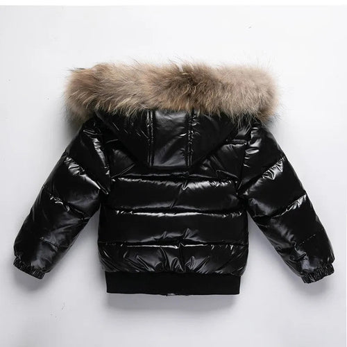 Kids Winter Down Jacket Real Faux Fur Waterproof Shiny Thick Warm Outerwear