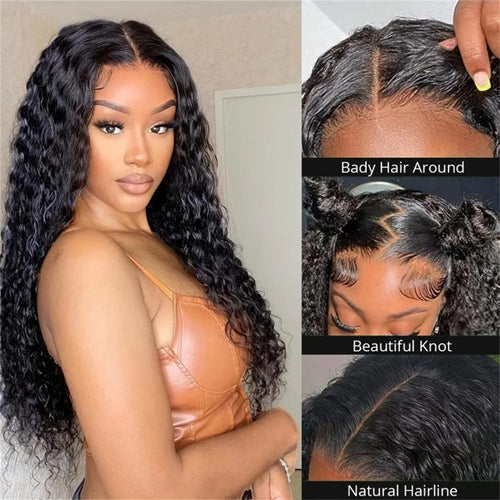 Water Wave Glueless Wig Human Hair Ready To Wear Pre Cut 4x4 Lace Closure Wig