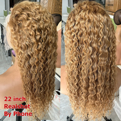 Honey Blonde Water Wave 4x4 Lace Front Wig 100% Human Hair Wigs for Women 13x4