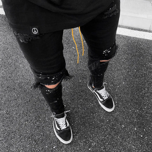 New 2025 Ripped Hole Jeans for Men Hip Hop Cargo Pant Distressed Denim Jeans