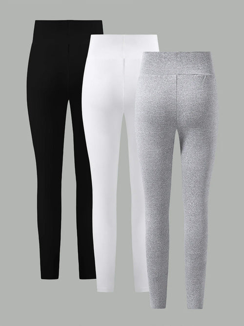 Spring and Autumn girls elastic knit base tight pants 3 pieces - black - white