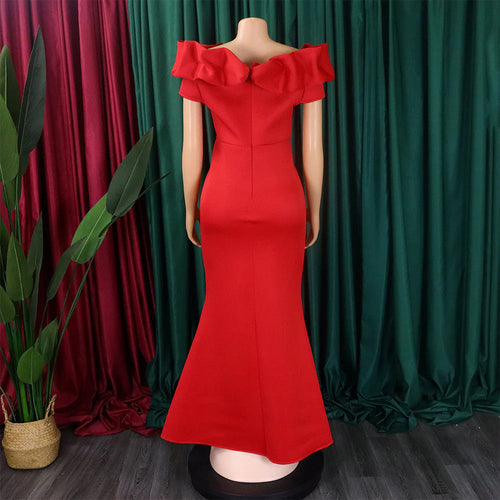 Elegant Women Long Evening Dresses Ruched Off Shoulder Slim Bodycon Mermiad