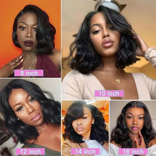 250% Body Wave HD Lace Frontal Wig Short Bob Wig Human Hair Glueless Human Hair