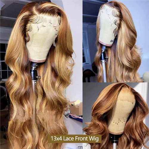 P4/27 Highlight Color Human Hair Wigs 13x4 Transparent Lace Frontal Wig Body