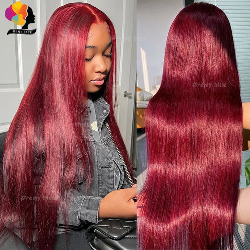 Colored Red Straight Lace Front Human Hair Wig 13x4 13x6 Transparent Lace