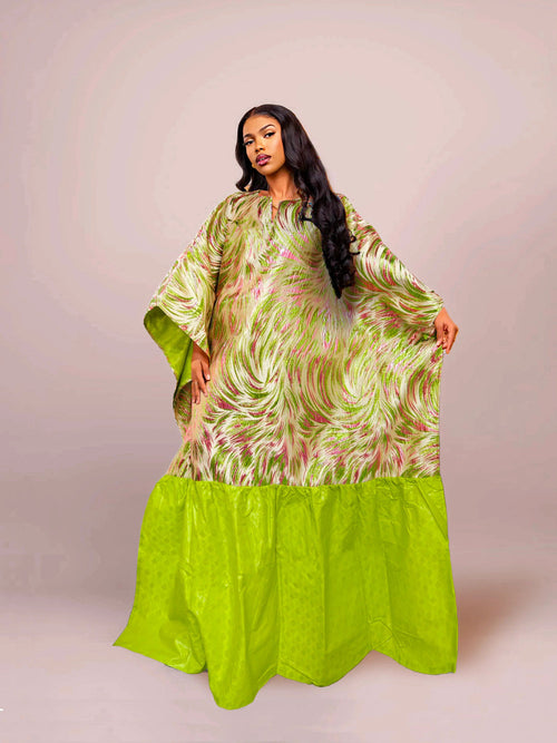 Gold Line African Women Brocade Boubou Dress Party Dashiki Embroidery With