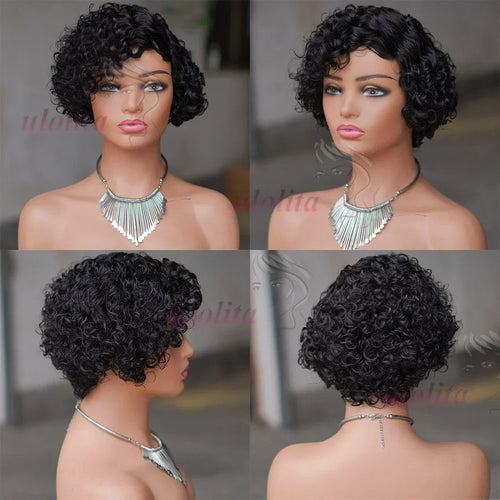 Ombre Blonde T1B27Pixie Cut Short Curly Bob Side Part Non Lace Front 100%