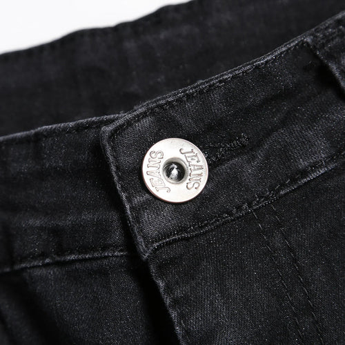 2025 New Fashion Street Style Ripped Skinny Jeans Men Vintage wash Solid Denim