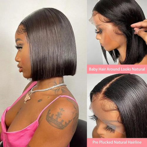 13x4 Straight Lace Frontal Bob Wig Pre Plucked 4x4 Human Hair Wigs Brazilian