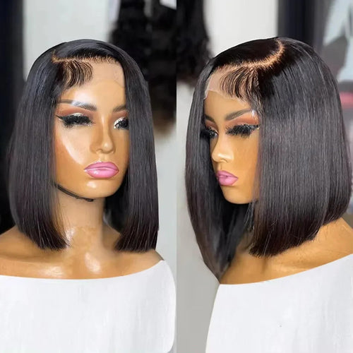 12A Double Drawn 210% Density Bone Straight Hair Bob Wig 13x4 Lace Front Wig