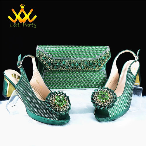 2025 Special New Arrivals Italian Women Shoes and Bag to Match in Green Color